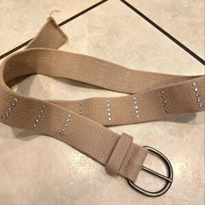 Woven Belt with Rhinestone Studs Tan